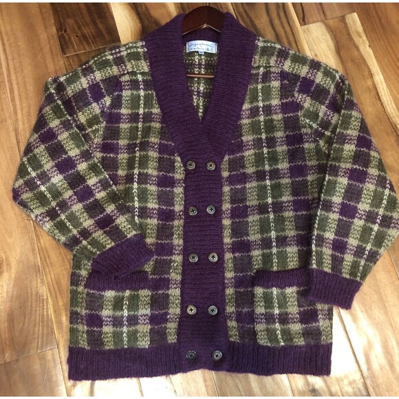 Sweaters - Vintage Signatures by Northern Isles Size M Plaid Mohair Blend Cardigan Sweater